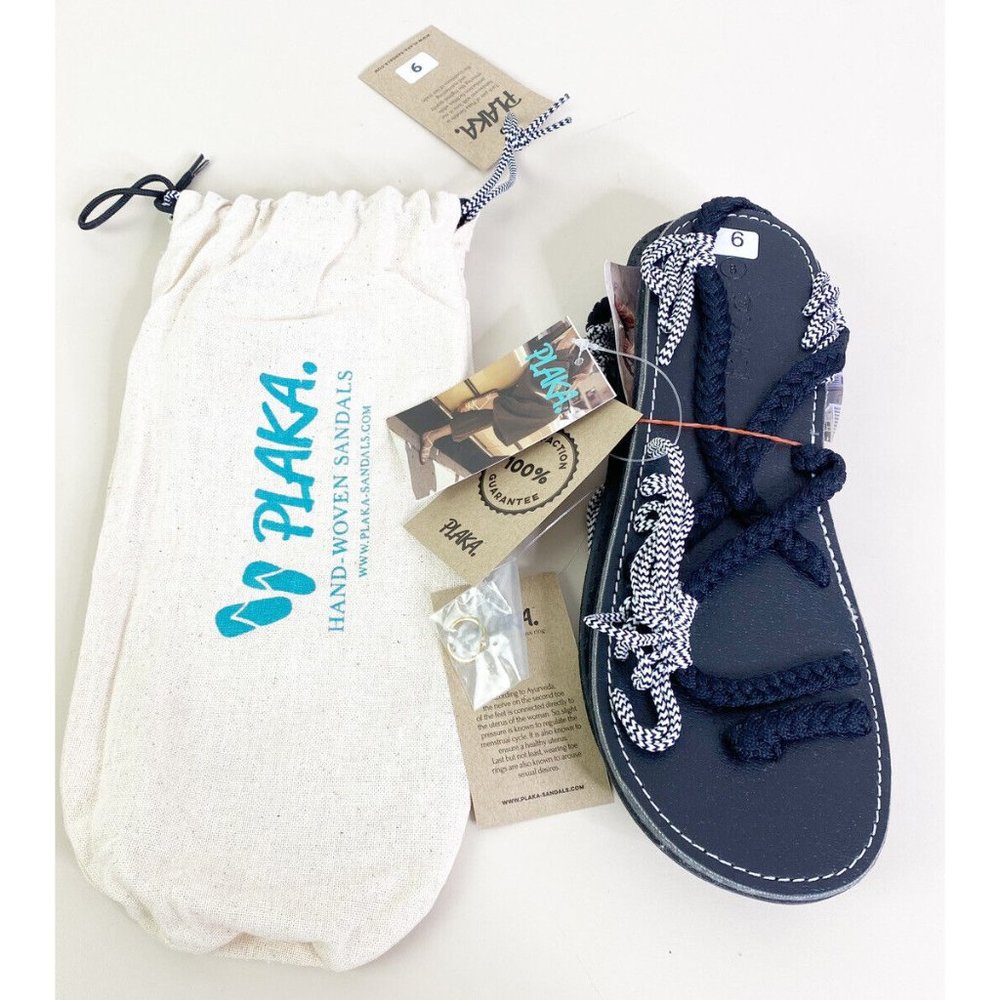 Plaka Palm Sandals Sz 9 Handwoven Women Black/white Zebra Shoes (w/toe ring) New
